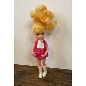 Vintage Creata 7" Blonde Ponytail Doll Outfit Boots 1985 Pink Dress